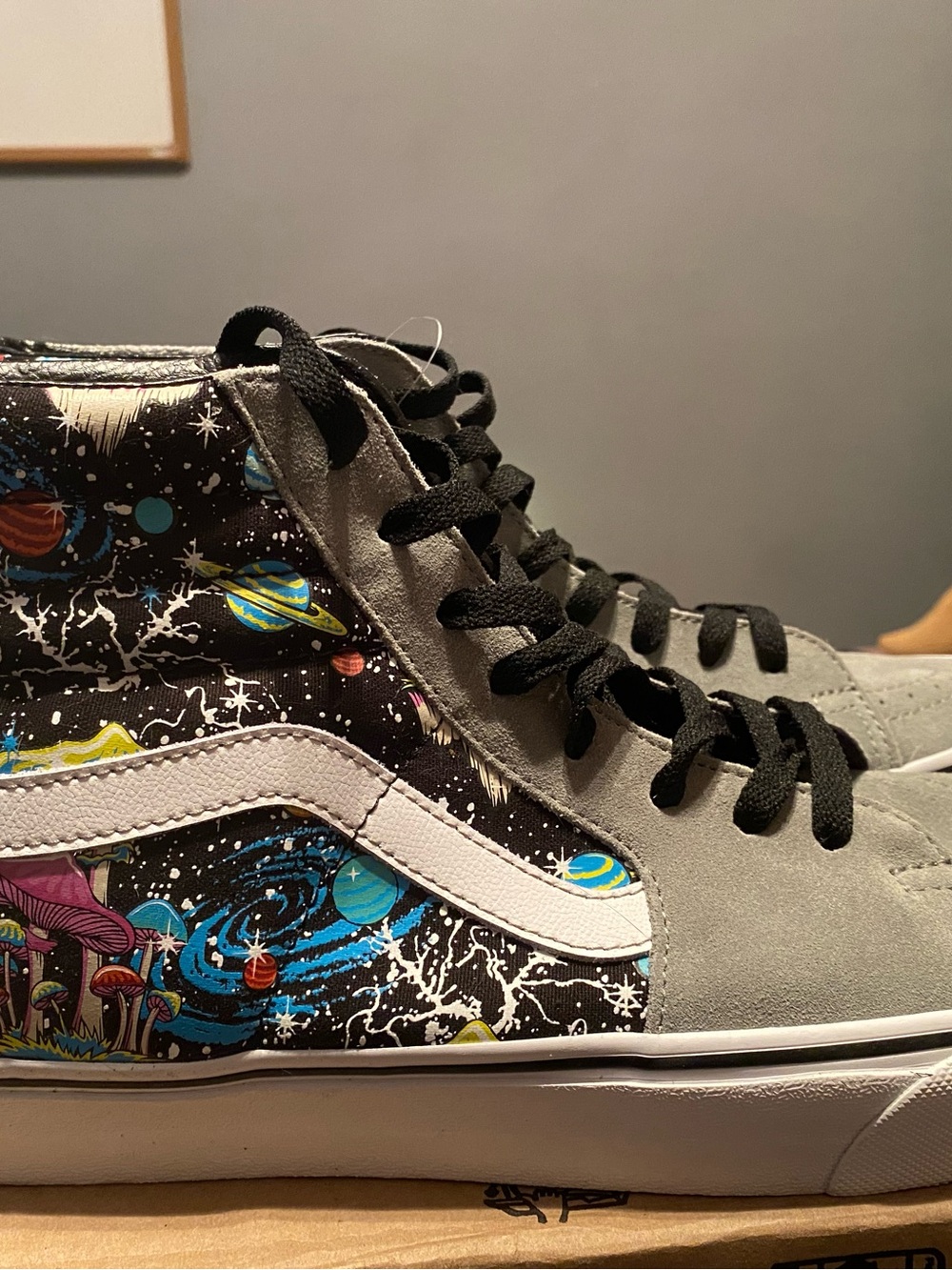 Vans Kids High-Top Sneakers in Gray with Multicolor Space Print